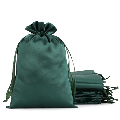 30Pcs Satin Gift Bags, 6x9 Green Cloth Drawstring Pouch - color: Green, size: 6×9 in