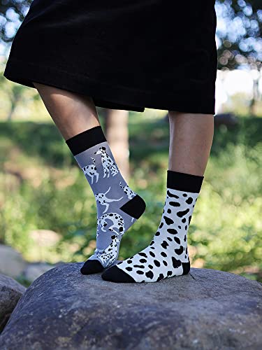 2 Pairs Cartoon Animal Crew Socks Fun Cotton Mid Calf Socks for Women - color: Dalmatian