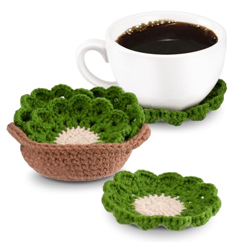 Crochet Flower Coaster Set Handmade Cotton Doily Boho Decor,4pcs