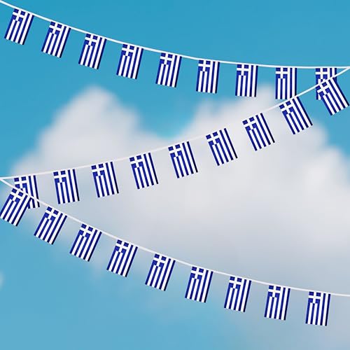 100 Feet Greece String Flag, 76 Pcs Greek Banner Flag, Small Mini World Banner Flags for Sports Events, Bars Decorations, School Festivals, Party Decorations, Celebrations (Greece) - color: Greece