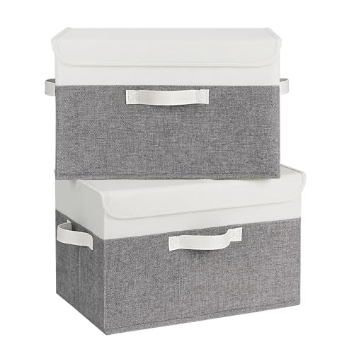 GRANNY SAYS Memory Keepsake Storage Box, Fabric Storage Bins with Lids - color: Gray & White, size: Large