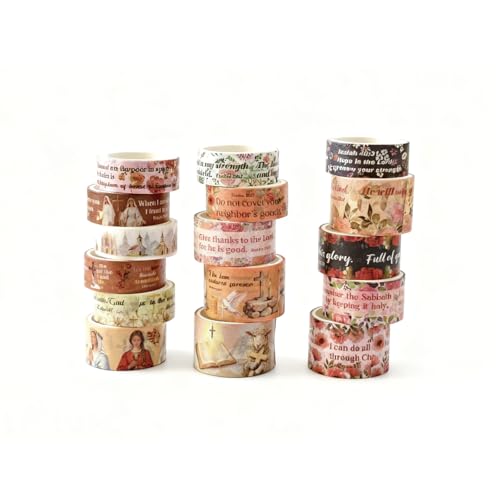 Christian Washi Tape 16 Rolls Aesthetic Decorative Cute Scrapbook Tape - color: Brown Christ