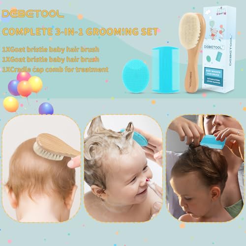 DEBETOOL 3-Piece Cradle Cap Brush Set with Comb & Baby Hair Brush