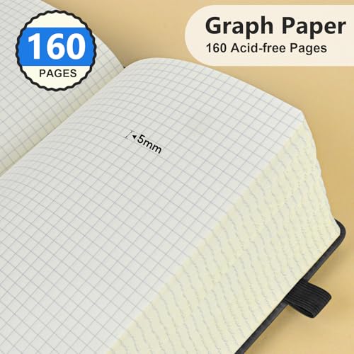 Graph Paper Notebook 5.9"×8.5", 160 Pages Grid Notebook, A5 Graphing Paper - color: Black, size: Grid Page