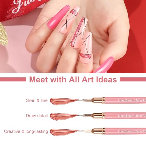 Artdone Metallic Nail Art Pens, Liner Brushes Set, 5PCS Pink Nail Tools - color: Pink Liner Brush Set