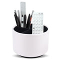 Round Leather Art Supply Organizer,Remote Control Holder,360 Degree Spinning,Multi-Functional Pencil Holder,4 Compartments Desktop Stationary Organizer(1-Lichee White) - color: 1-Lichee White