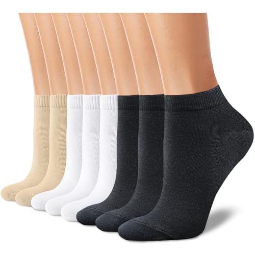 CHARKING 8 Pairs Ankle Socks for Women - Non Slip Cotton No Show Low Cut Casual Socks - color: 04 Black/Black/Black/White/White/White/Beige/Beige