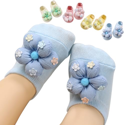 4Packs Baby Girls Socks,Flower Non-Slip Grips for Babies Toddler Princess - color: Yellow Pink White Bule