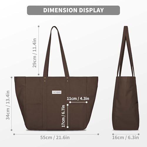 HOMESPON Large Canvas Tote Bag, Magnetic Work Laptop Pack for Women - color: Brown