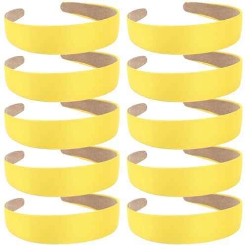 Wecoe 10 Pack Yellow Satin Headbands - 1.3 Inch Wide Non-Slip Fashion Hair Accessories for Women, DIY Holiday Costumes - color: Yellow