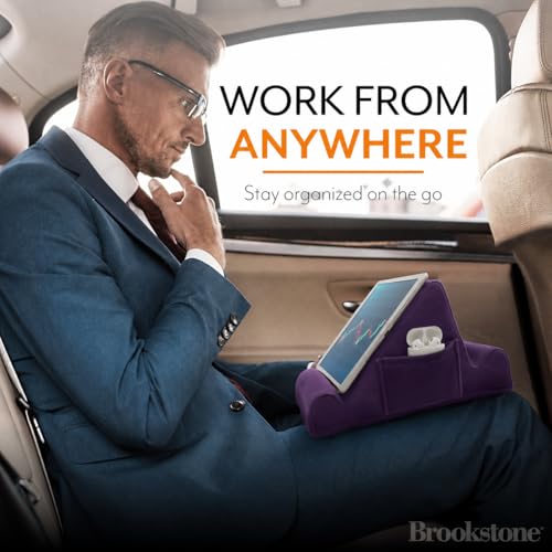 Brookstone Tablet Lap Cushion - Tablet/Phone/Ebook Holder for Bed, Flights, and Travel, Memory Foam Lap Desk for Reading and Hands Free Viewing, Compatible iPad and Kindle Accessories, Purple - color: Purple