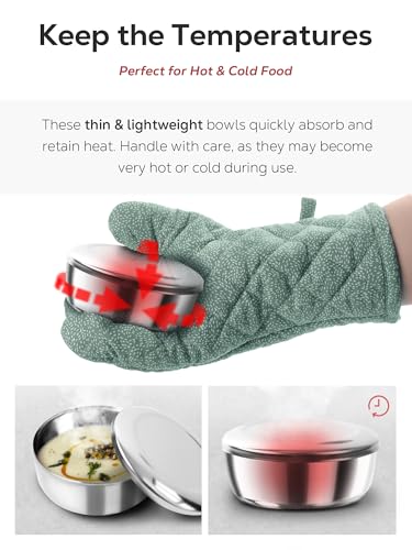 Korean Stainless Steel Rice Serving Bowls with Covers, Set of 4, Keep Your Food Hot & Cold, Long-Lasting Durability, Traditional Kitchenware for Home & Restaurants, Made in Korea