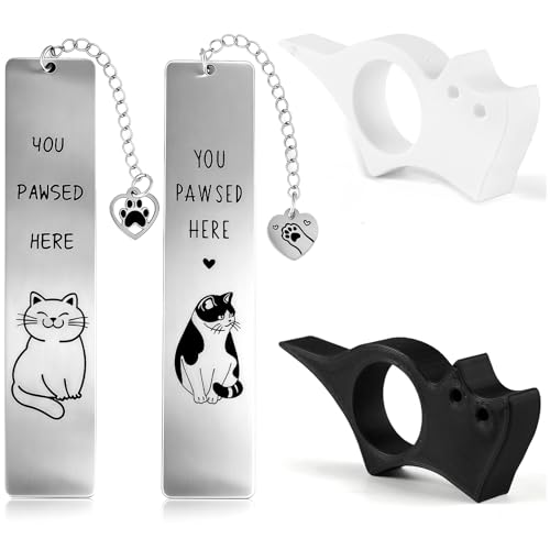 4Pcs Cat Bookmark Book Page Holder Funny Gifts for Men Women Cute Metal Book Mark Wood Thumb Book Page Holder Black Cat Reading Lover Gifts Accessories Unique Friend Coworker Teacher Birthday Gift - style: An-funny cat