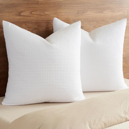PHF Cotton Waffle Throw Pillow Covers 20" x 20", White, No Insert - color: White, size: 20" x 20" (Pack of 2)