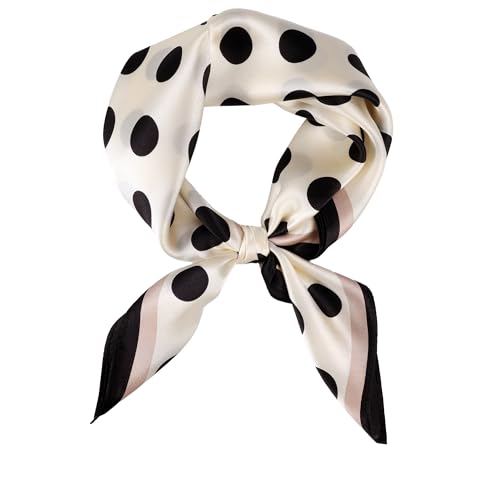 100% Pure Mulberry Silk Scarf 21" Women Square Scarf Neckerchief Headscarf - color: M3 Black Dot