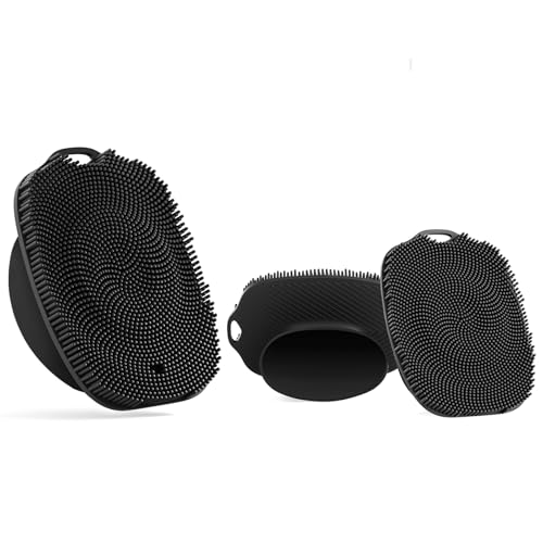 3 PCS Face and Body Scrubber, Soft Silicone Face Exfoliator with Suction Cup for Man and Women Deep Skin Clean (Body Scrubber + Face Scrubber Black)