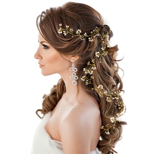 Sliver Brides Hair Vine Headband Head Pieces for Women - color: Gold