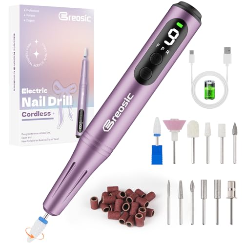 Professional Electric Nail Drill Kit for Acrylic Gel Nails, Purple