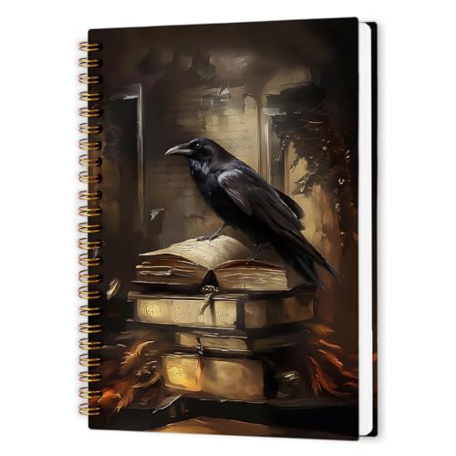 nvucamd Gothic Black Crow Spiral Notebook, Dark Academia Raven Book Journal Notebook, Moody Witchy Raven Journaling Notebooks for Women, Gothic Gifts Office Supplies, 5.5x8.3Inch - color: crow book