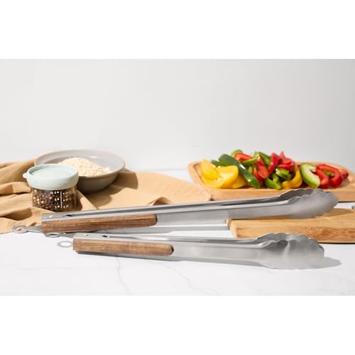 16" & 12" Heavy Duty Stainless Steel Grill Tongs, 2-Pack - color: Solid Wood