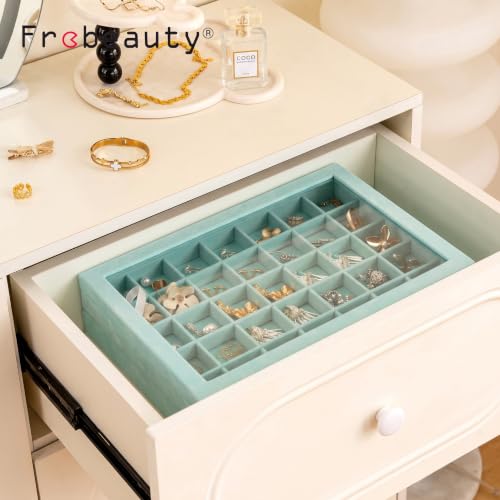 Frebeauty 35 Grid Earring Organizer,Velvet Jewelry Tray with Clear Lid - color: Turquoise, size: 35 Grid