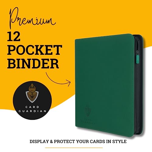 Card Guardian 12 Pocket Premium Binder with Zipper, Green - color: Green