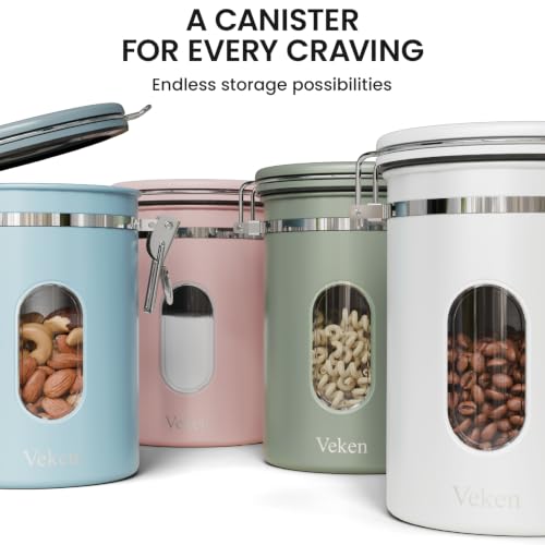 Veken Coffee Canister with Window, Airtight Stainless Steel Container, 22OZ - color: Light Blue, size: 22 oz