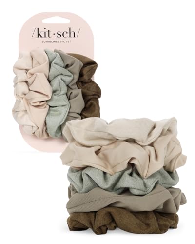 Kitsch Scrunchies for Women - Moss Green, 5 Pcs - color: Moss Green