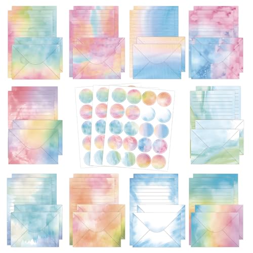 FUNCLASS 160 Pcs Watercolor Stationery Set Letter and Envelopes - color: watercolor-A