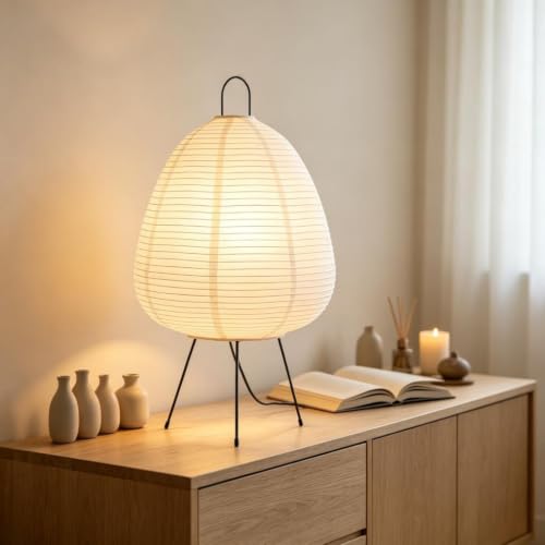 Rice Paper Lamp,Dimmable Bedside Table Lamp,Remote Control,Bulb Included - style: Japanese-remote control