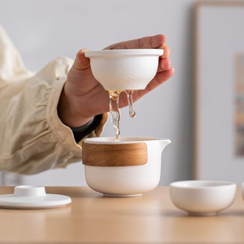 HEER Portable Travel Ceramic Kungfu Tea Set for 2, White - color: Mini Tea Set (White)