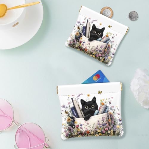 Cat Squeeze Coin Purse Pouch Small Makeup Bag for Purse - color: Cute Cat, size: Small (4.4"x3.85")