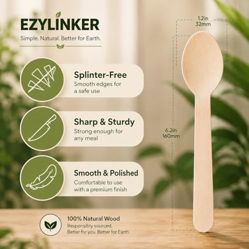 150 Wooden Spoons SPECIAL EDITION, Alternative to Plastic and Bamboo Spoon - 100% Compostable Spoon, Eco Friendly, and Biodegradable Wooden Spoons Disposable for Lounge Party Wedding, BBQ - size: 150Pcs Spoons