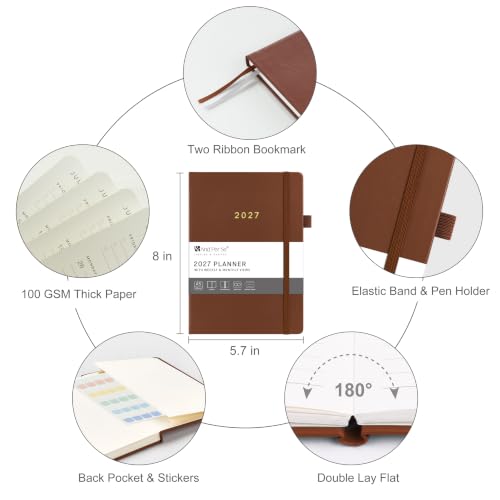 &And Per Se 2027 Planner, 12-Month Monthly & Weekly, 2027 Calendar Planner with 100gsm Paper, A5 Hardcover Faux Leather, 5.7" x 8" (Dark Brown) - color: Dark Brown, size: 5.7" x 8"(Jan 2027-Dec 2027)