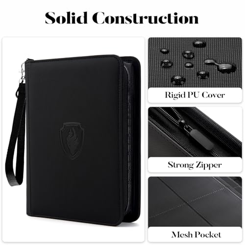 Fabmaker 4 Pocket Zip Card Binder, PU Trading Card Binder for 320 Cards - color: Black, size: 4 Pocket - 10.2" x 7.5"