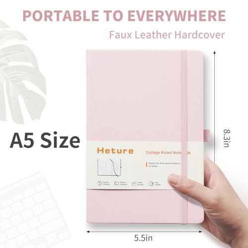 Heture Hardcover Notebooks, A5 Lined Journals Notebook for Writing 160 Pages, 8.2 x 5.5 inch, Classic Ruled Notebooks for College/Work/Travel (Pink, 1 Pack) - color: Pink, size: 1 Pack