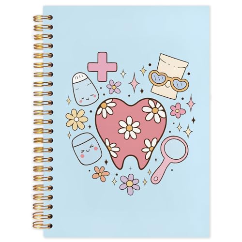 WUCHJ Dental Gifts Notebook, Blue Dental Hygienist Assistant Journal, Retro Pink Floral Tooth Spiral Notebook Journal for Note Taking, Dentist Office Supplies, 5.5x8.3 Inch - color: blue tooth heart