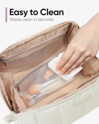 NISHEL Travel Makeup Bag for women, Organizer Pouch Cosmetic Case - color: Beige