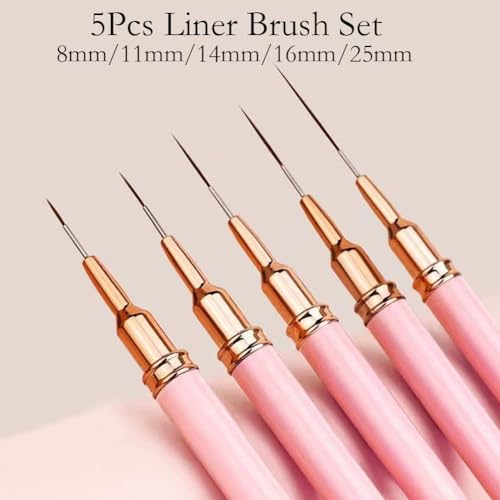 Nail Art Tools 27Pcs Set,Nail Art Brush,Resin Nail Art Palette,5 Pcs Nail Art Pens Liner Brush,2-way Acrylic Silicone Engraving Pen Dotting Pen Tools Nail Art Kit for Nail Art DIY - color: D3#Pink Style 5