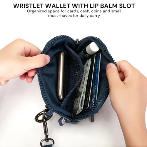 Wristlet Wallet for Women with Clear ID Window, Zip Coin Purse and Keychain - color: Navy Blue