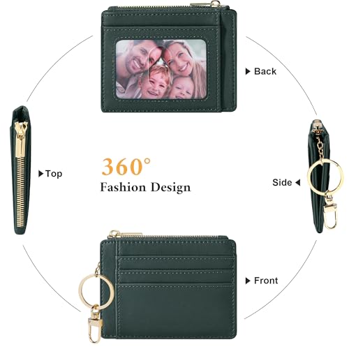 Sodsay Card Case Slim Front Pocket Wallet for Women Credit Card Holder with Keychain | Slim, Credit Card Holder, Front Pocket, with Keychain - color: Smooth Green Coal