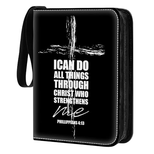 Card Binder 400 Pockets, 50 Sleeves Large Binder Trading Cards Holder 4 Pocket, Storage Organizer, Album Folder Case Protector Collector Gift Religious Bible Christian Cross Verse Philippians - color: Religious Bible Christian Cross Verse Philippians, siz