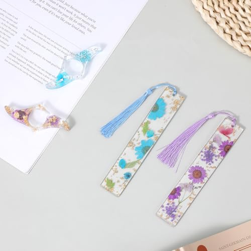 Book Page Holder 4 Pieces - Dried Flower Resin Bookmarks with Tassel, Handmade Book Mark Set Reading Accessories for Reading Lovers, Thumb Page Holder Gift for Bookworm Readers
