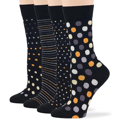 7BIGSTARS Women Cotton Crew Socks, Patterned 4 Pack, M 5-9 - L 8-12 - color: 01a - Black Assortment (A29), size: 8-12