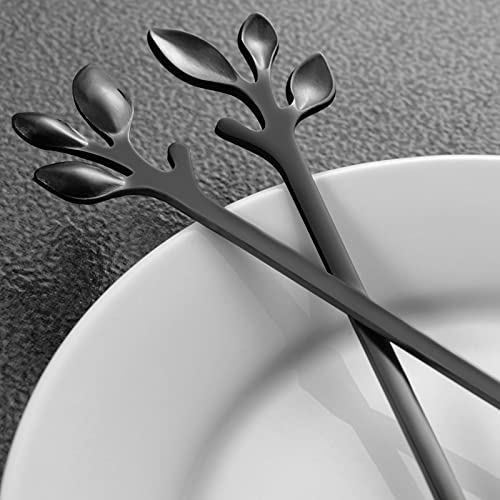 AnSaw 6-Piece Elegant Black Leaf Long Handle Teaspoons - 7.4" - color: Black