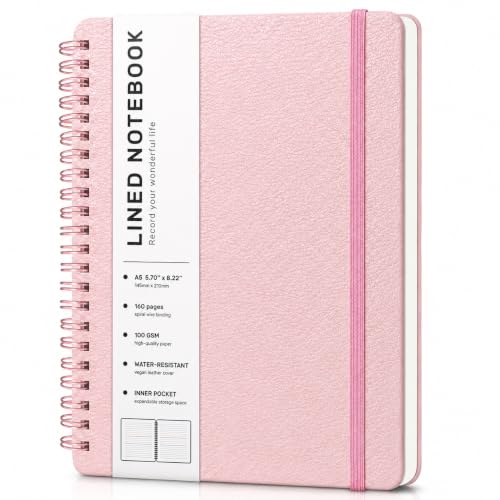 Lined Spiral Notebook for Women, A5 College Ruled Leather Spiral Journals - color: Pink, size: A5