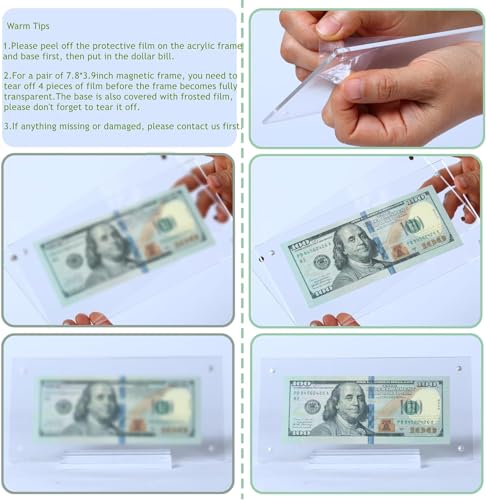 Dollar Bill Frame Display Acrylic Dollar Bill Holder 3.9X7.8Inch for Dollar Bill Display Case Magnet Currency Display Frame Self Standing for Money Ticket Picture Photos (Transparent-10) - color: Transparent-10
