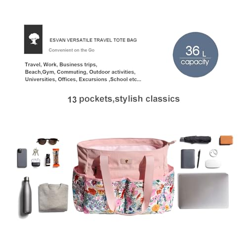 Weekender Bag Carry On Bag Overnight Tote Travel Duffle with 13 Pockets for Travel,Work，Gym,Beach,Teacher,Nurse - color: Corduroy Pink flower