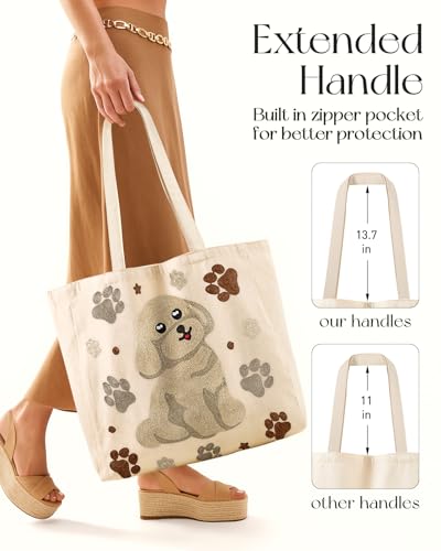 Miss Adola Embroidery Canvas Tote Bag with Pocket & Buckle - color: Dog