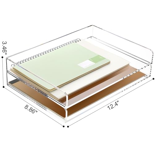 2 Pack- Stackable Paper Letter Tray, A4 File Tray Desk Organizer, Acrylic - style: Thin 2 Tier Trays